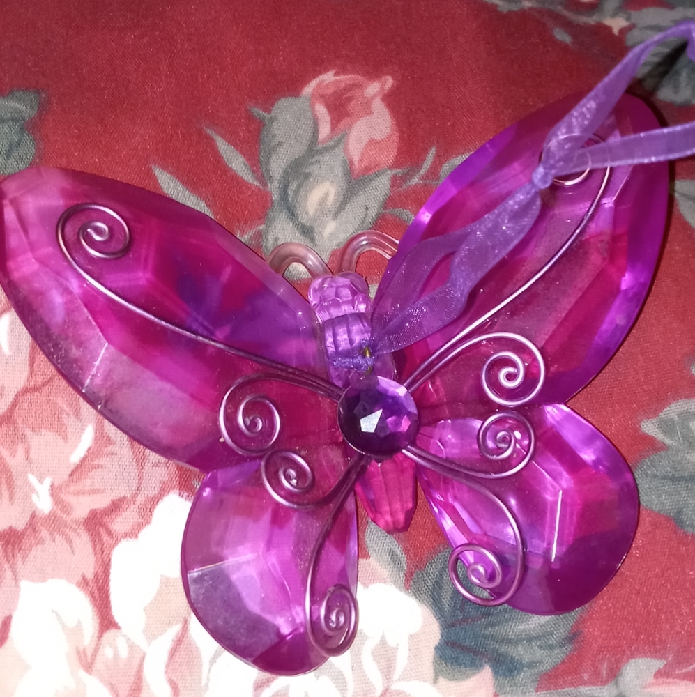 Vintage, Acrylic Purple Butterfly & stone Ornament